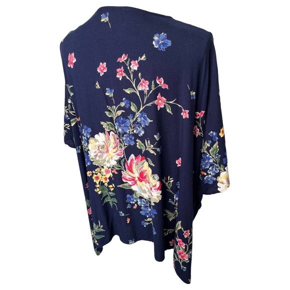 Angie Kimono Womens S Boho Floral Print Open Cardigan Drape Dolman Navy Blue - Picture 10 of 12